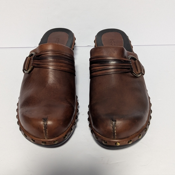 ECCO Studded Mule Clogs Brown Slip On Leather Shoe Women's Size 9/9.5 EU41 - Picture 1 of 13